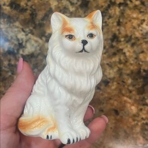 VTG White and Orange Ceramic Cat Figurine